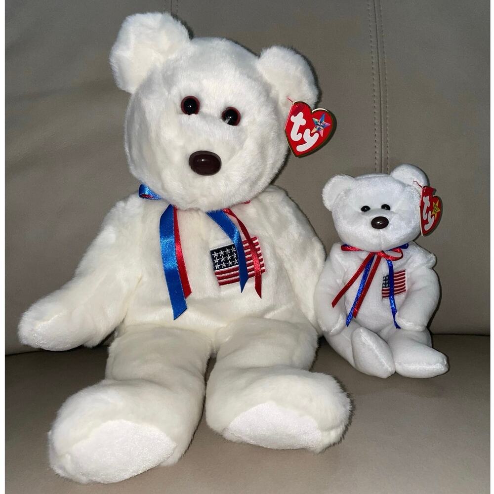 Vintage Ty Beanie Baby & Buddy Libearty Bear Set Patriotic USA America 250 Decor